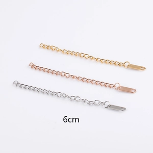 Three 6cm stainless steel extender chains in gold, rose gold and silver finishes