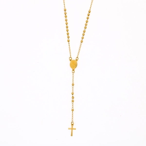 Trendy Gold Plated Stainless Steel Cross Pendant Rosary Necklace With Religious Medallion Miraculous Medal Jewelry