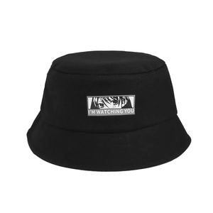 Kids black canvas bucket hat with I'm Watching You anime eye patch trendy sun cap