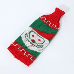 Knitted Santa Claus wine bottle cover in red and green for Christmas table decoration