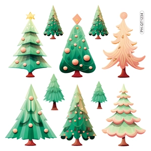 Set of 10 minimalist Christmas tree wall stickers with stars and ornaments in various colors