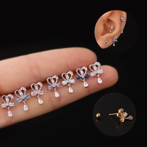 Boucles d'oreilles cœur en acier inoxydable avec pendentifs goutte et cristaux colorés