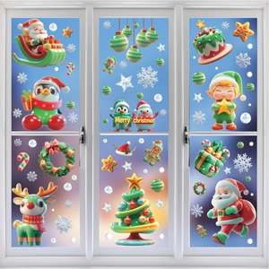 Weihnachts-Fensterbilder PVC Statische Aufkleber Doppelseitig Weihnachtsmann Rentier Schneeflocken Glas Tür Dekoration