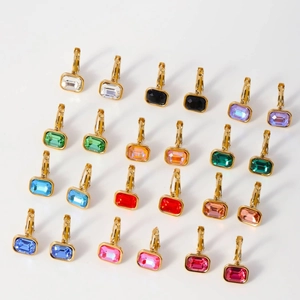 Women's Chic Alloy Colorful Geometric Zirconia Huggie Hoop Earrings With Stainless Steel Post Fashion Jewelry