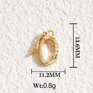 Detail of 18K gold-plated oval lobster clasp with hammered texture and dimensions