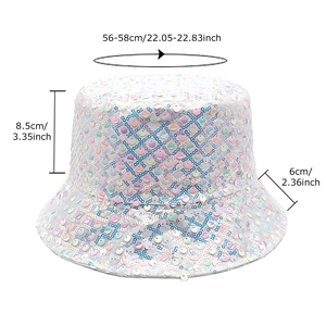 Glitter sequins bucket hat with plaid pattern for women, sized 56-58cm for sun protection