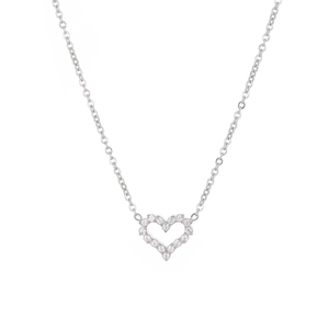 Sparkling zircon-encrusted hollow heart pendant necklace with elegant silver-toned chain
