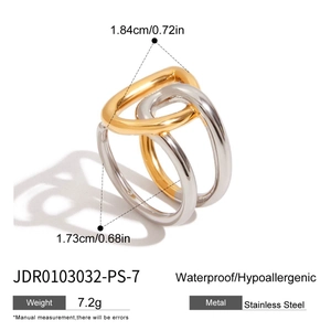 Detail showing multi-layer geometric stainless steel ring dimensions and 7.2g weight