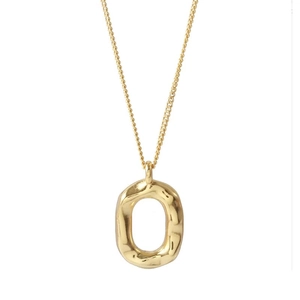 925 silver oval donut necklace with golden lava texture and minimalist chain design