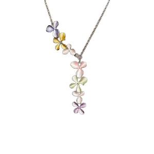Bohemian style colorful enamel flower pendant necklace with silver metal cord for women