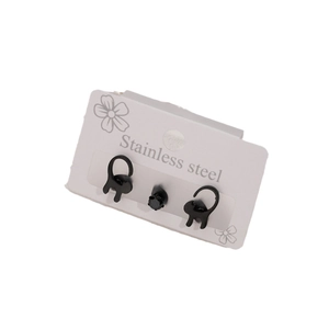 Black stainless steel cat earrings set with round zircon studs on floral card