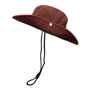 Detail of vintage washed cotton sun hat with reinforced stitching and adjustable drawstring