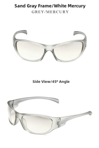 Vue détaillée de lunettes de soleil de sport gris mat avec des verres miroirs argentés