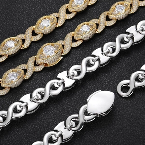 15mm Cuban chain with zircon evil eye links in gold and silver finish for hip hop style