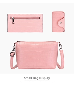 Pink crocodile pattern handbags set including tote bag, clutch wallet and small pouch