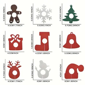 Felt Christmas wine glass charms set with 9 holiday designs and detailed dimensions