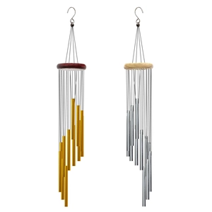 12-tube metal wind chimes with gold and silver aluminum pipes and wooden top plates