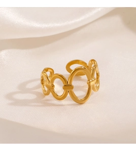 Detail of 18K gold-plated oval chain link open ring on luxury silk background