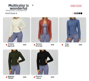Multiple colors of women's slim fit hooded fleece jackets with zippers and warm pockets