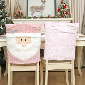 Pink sequin Christmas chair cover featuring a 3D Santa Claus design and faux fur details