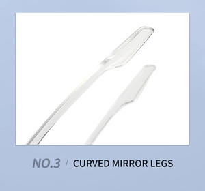 Detail shot of futuristic Y2K sunglasses featuring ergonomic curved mirror legs