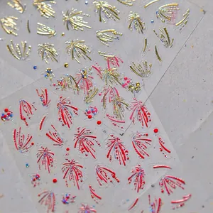 Adesivi per nail art metallici 3D con motivi floreali a fuochi d'artificio oro e rossi