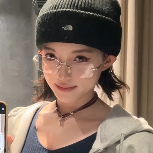 Y2K rimless square glasses with silver frame and anti-blue light clear lenses for women