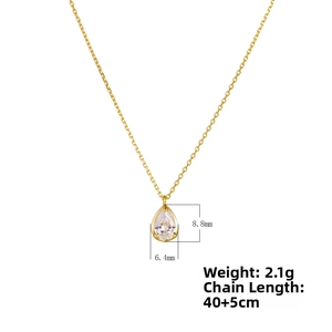 Detailed specs of pear-cut zircon teardrop necklace showing 8.8mm pendant and 45cm chain