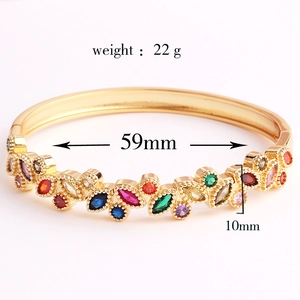 Elegant 18K gold plated geometric cuff bracelet with colorful marquise zircons