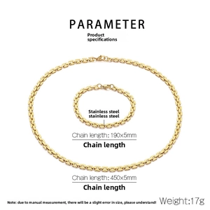 Detail of 5mm hollow square grid necklace and bracelet set in gold stainless steel