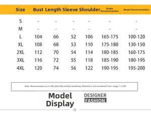 Size chart for men's jacquard crewneck sweatshirt showing detailed measurements and fit guide