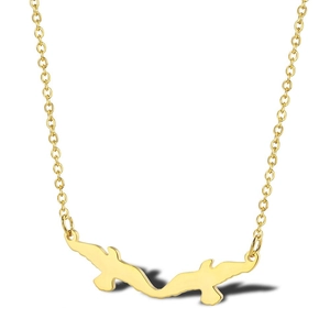 Elegant gold stainless steel necklace featuring dual flying seagulls pendant on white background