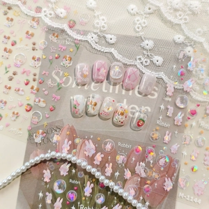Cute cartoon nail stickers with 3D rabbit and dog designs for kids manicure art