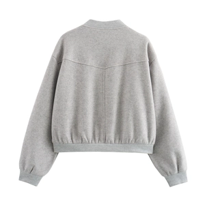 Vue arrière du blouson bomber gris clair en laine avec ourlet et poignets élastiques