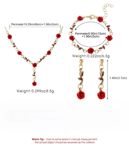 Dimensions détaillées du coffret bijoux rose rouge avec collier, bracelet et boucles
