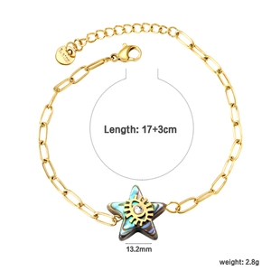 Gold star charm bracelet with colorful abalone shell inlay and stainless steel chain