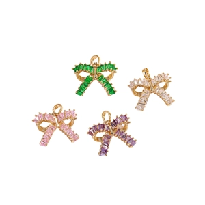 Bowknot pendants with colorful baguette zircon stones in gold plating set of four