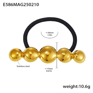 Detail of 18K gold plated stainless steel beads on elastic ponytail holder hair tie