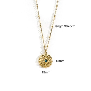 Detail of 14K gold 316L stainless steel necklace with 15mm blue crystal round pendant