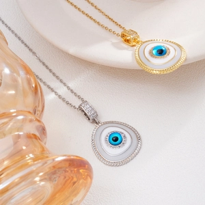 18K gold plated copper Evil Eye pendant necklace with fine zircon inlay for women