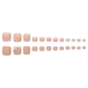 24pcs macaron flower matte fake toenails with 3D floral accents and pearls