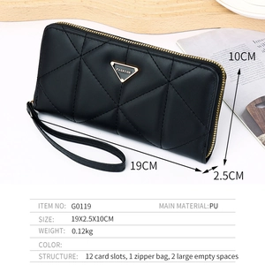 Detailed view of black PU leather wallet with 12 card slots and internal zipper pocket