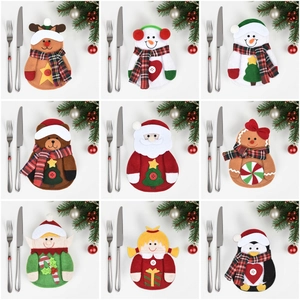 Christmas Cutlery Holder Felt Character Santa Reindeer Snowman Cartoon Pocket Holiday Dining Table Decor