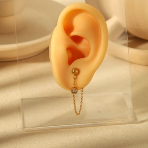 18k gold plated stainless steel tassel earrings with round zircon on silicone ear model