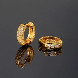 Hip hop gold plated hoop earrings for men and women featuring micro paved zircon crystals