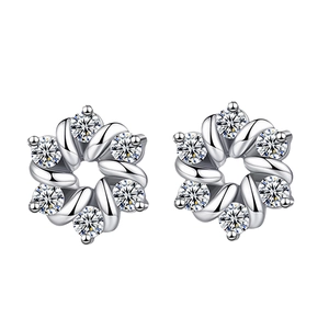 Elegant rotating peach blossom stud earrings with silver plating and cubic zirconia