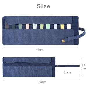 Donkerblauwe canvas horlogeband organizer rol met vakken en metalen gesp