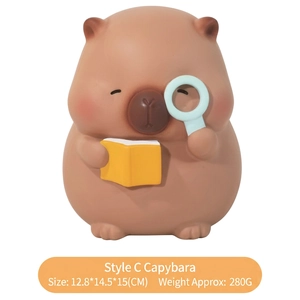 Tirelire Capybara Style C, design érudit avec livre et loupe, 15cm de hauteur