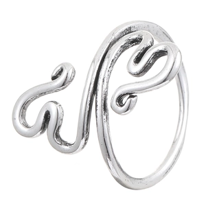 Vintage silver wavy hollow line open ring with antique finish and curved artistic pattern