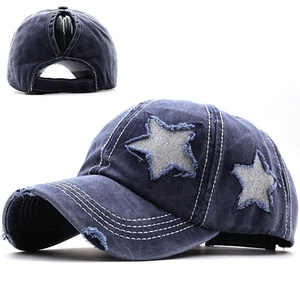 Berretto da baseball lavato per coda di cavallo con patch a stelle scintillanti